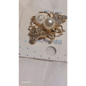 Pearl on white, and Rhinestone Bumble Bee Brooch